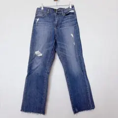 ユニクロ レディース ハイライズストレートアンクルジーンズブルー25【0014】