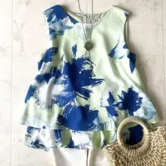 美品 ADORE ノースリーブ ブラウス 38 植物柄 カラフル とろみ生地 
