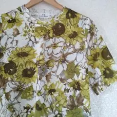 Fashion factory フラワー 半袖シャツLフリフリひまわり花柄　旅行