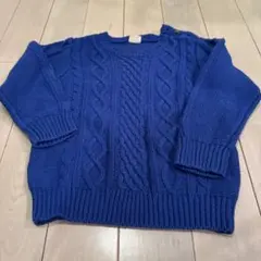 petit main 青 ケーブル編みセーター M