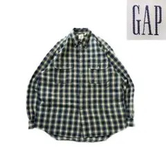 90s OLD GAP オールドギャップ 白タグ ネルシャツ チェック グリーン