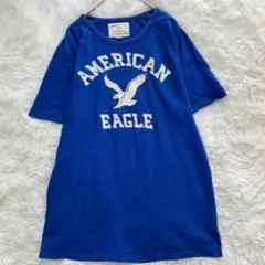 アメリカンイーグル ロゴ刺繍Tシャツ 半袖 青 S イーグル　ストリート　綿