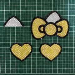 うちわデコパーツ ストーン 猫耳＋ハート 黄色 イエロー