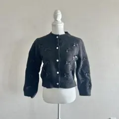 【新品】【SALE】リボンニットカーディガン　ブラック　1点限り