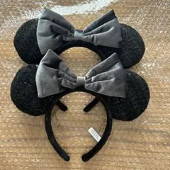 ディズニー　カチューシャ　2個　ツィード　リボン　ブラック　ゴールド　グレー
