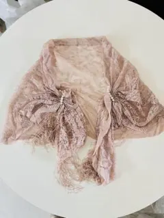 ピンクレースショール フリンジ・ビーズ装飾 結婚式