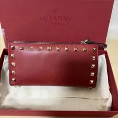 VALENTINO ヴァレンティノ ローズ フラワー レザー 長財布 レッド 