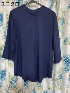 ユニクロ　七分袖　レーヨンブラウス　ネイビー　UNIQLO 大きいサイズ