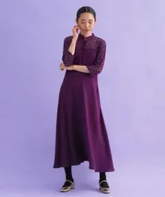 merlot plus パープル レース袖　ドレス　ワンピース　チャイナ風