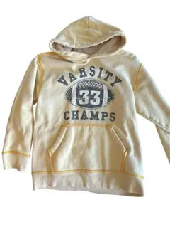 古着　クリーム　黄色　イエロー　フードパーカー　リメイク古着