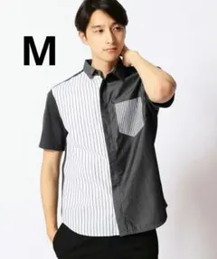 【COMME CA MEN】ジャージコンビ半袖シャツ　M ブラック系