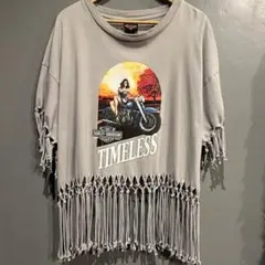 ハーレー Tシャツ リメイク フリンジ 実寸XLくらい