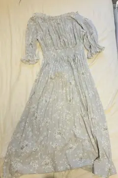 Snidel 花柄フリル袖ロングワンピース グレー