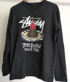 STUSSY　ロンＴ　長袖Tシャツ　ブラック　プリント　ロゴ　Мサイズ