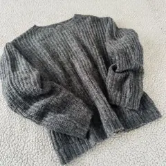 美品♠︎ユニクロ♠︎リブ編み長袖ニットセーター【S】黒グレー　ゆったり　羊毛モヘヤ混