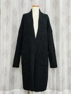 UNIQLO リブ編みニットコート ダークグレー ウール ミドル丈