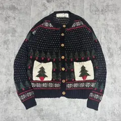 ニット　クリスマス カーディガン ホリデーニット　バーズアイ　ポケット