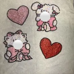 うちわ　デコストーン　猫　ピンク