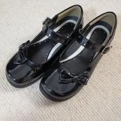ブラック リボン付き フォーマルシューズ　22.0cm