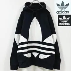 2XL　アディダス　ビッグトレフォイル　袖ロゴ刺繍　ワイドシルエット　パーカー