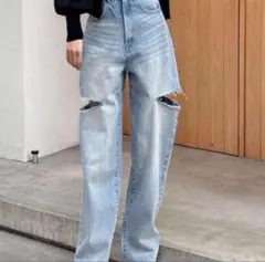 grl グレイル スリットデニムワイドパンツ Mサイズ cu420