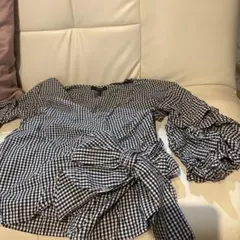FOREVER 21 ギンガムチェック ラップブラウス 五分袖