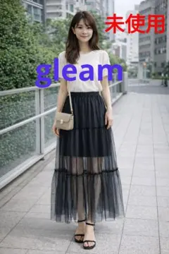 gleam ブラックチュールフレアロングスカート