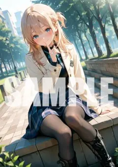 №67　可愛い 女の子 イラスト ポスター A4 セーラー服 制服 アニメ風
