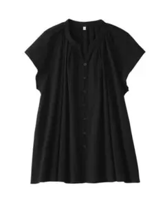 無印良品　強撚ボイル　フレンチスリーブブラウス　オーガニックコットン　ブラック