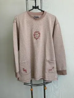 CORROSEストライプ柄長袖カットソー 花柄刺繍付き