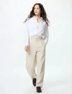 美品○UNIQLO ワイドタックパンツ M ナチュラル