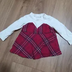 banshes 長袖カットソー 80 白/赤チェック