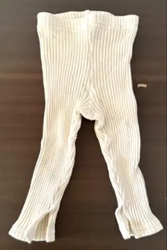 【21日発送】プティマイン　ホワイトリブ編みレギンス　80cm