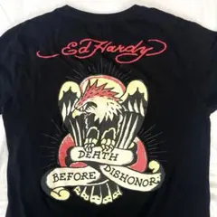 【c42】Ed Hardy イーグル デカロゴ 半袖Tシャツ　メンズL 黒　鷲のサムネイル