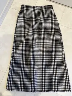 ウエストゴム　スリット　ロングスカート　チェック　千鳥柄　タイトスカート