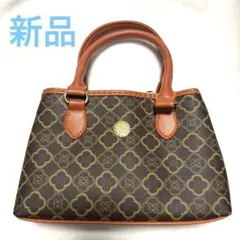 【新品】ミニハンドバッグ PUレザー 軽量 仕切り付 ブラウン系 コンパクト収納