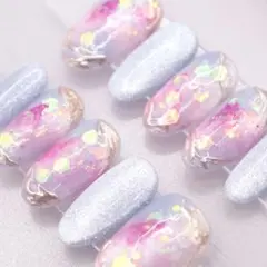 【682】ネイルチップSサイズ 青　ピンク　ニュアンス　オーロラホロ マグネット