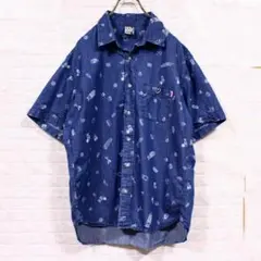 XL CHUMS 総柄 デニム 半袖シャツ チャムス キャンプ アウトドアのサムネイル