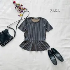 ZARAコレクション　美品　半袖ストライプ　ペプラムTシャツ　USAS