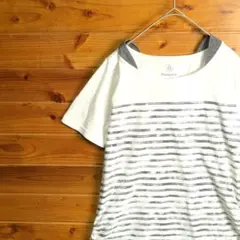 freepark　フリーパーク　半袖Tシャツ　ボーダー　Ⅿ　白　グレー　古着