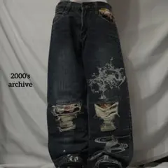 2000's archive刺繍grunge denim pants y2k - メルカリ