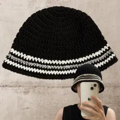 クロシェハット　バケットハット　ハンドメイドクラッシャーハットビーニー　男女兼用