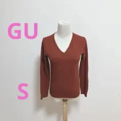 GUジーユー【S】カシミヤタッチＶネックセーター（長袖）赤茶色