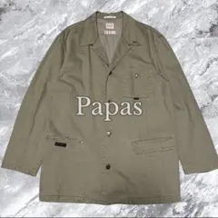 Papas パパス カバーオール ロゴ刺繍 コットン 綿 金ボタン カーキ系 Lのサムネイル