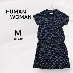 ヒューマンウーマン ドット柄 チュニック ワンピース ダークネイビー ミニワンピ