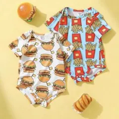 SHEIN 半袖 ロンパース 2枚組 1-3M 60cm ハンバーガー ポテト柄