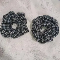 チェック柄シュシュ2個セット