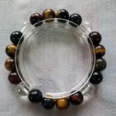 青赤金ミックスタイガーアイ+カットクリスタルブレスレット兼用 外径7,5cm　２