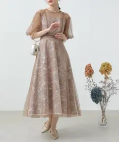 ★新品タグ付★シアー フラワー刺繍 チュール ワンピース L Kana 同型