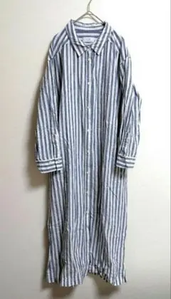 スローブイエナ　リネン混シャツワンピース　ネイビー